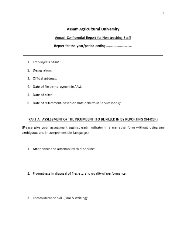 Annual Confidential Report for Non-Teaching Staff