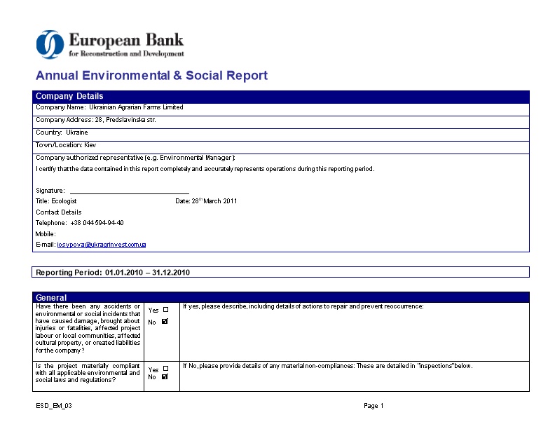Annual Environmental & Social Report