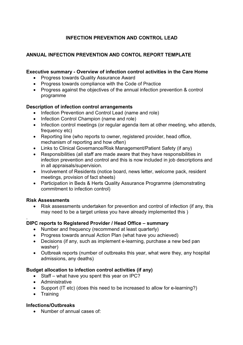 Annual Infection Prevention and Contol Report Template