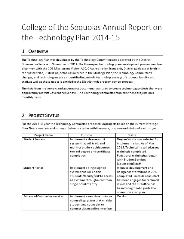 Annual Report on the Technology Plan