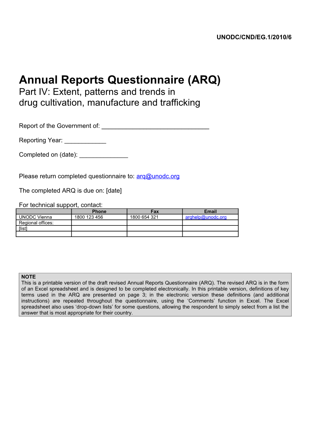 Annual Reports Questionnaire (ARQ)