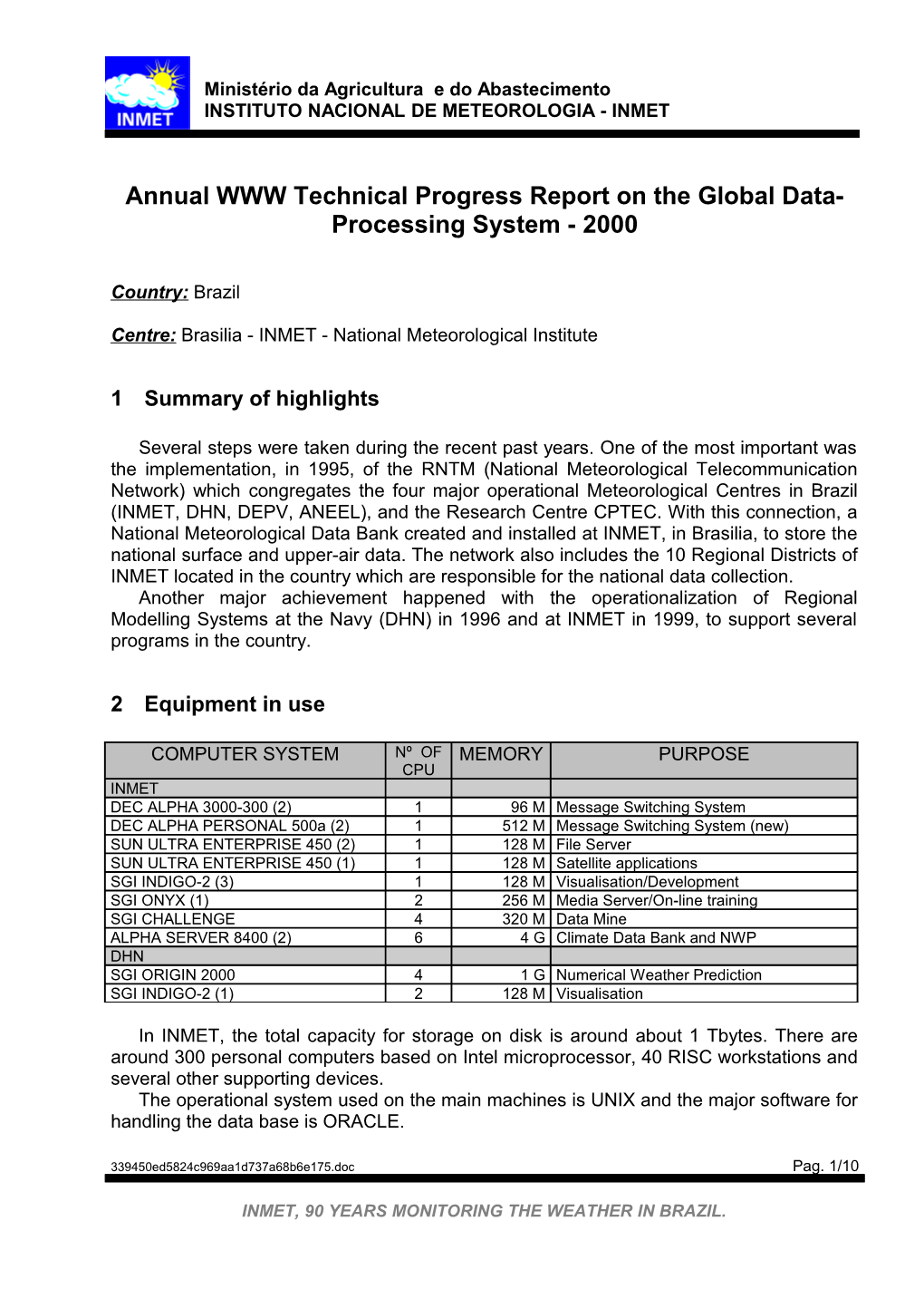Annual WWW Technical Progress Report on the Global Data-Processing System - 2000