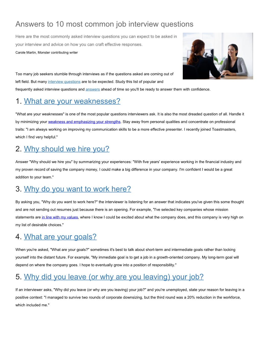 Answers to 10 Most Common Job Interview Questions