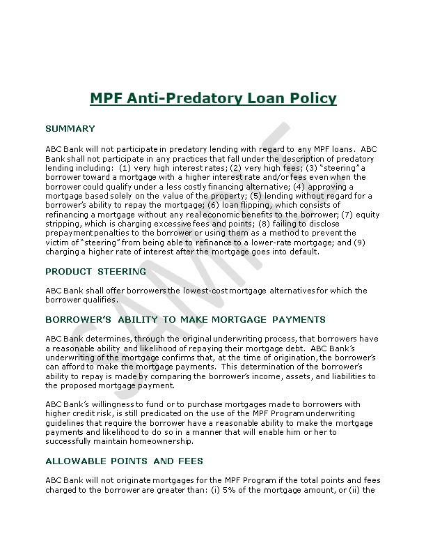Anti-Predatory Lending (APL) Screening Procedures for MPF Program Loans