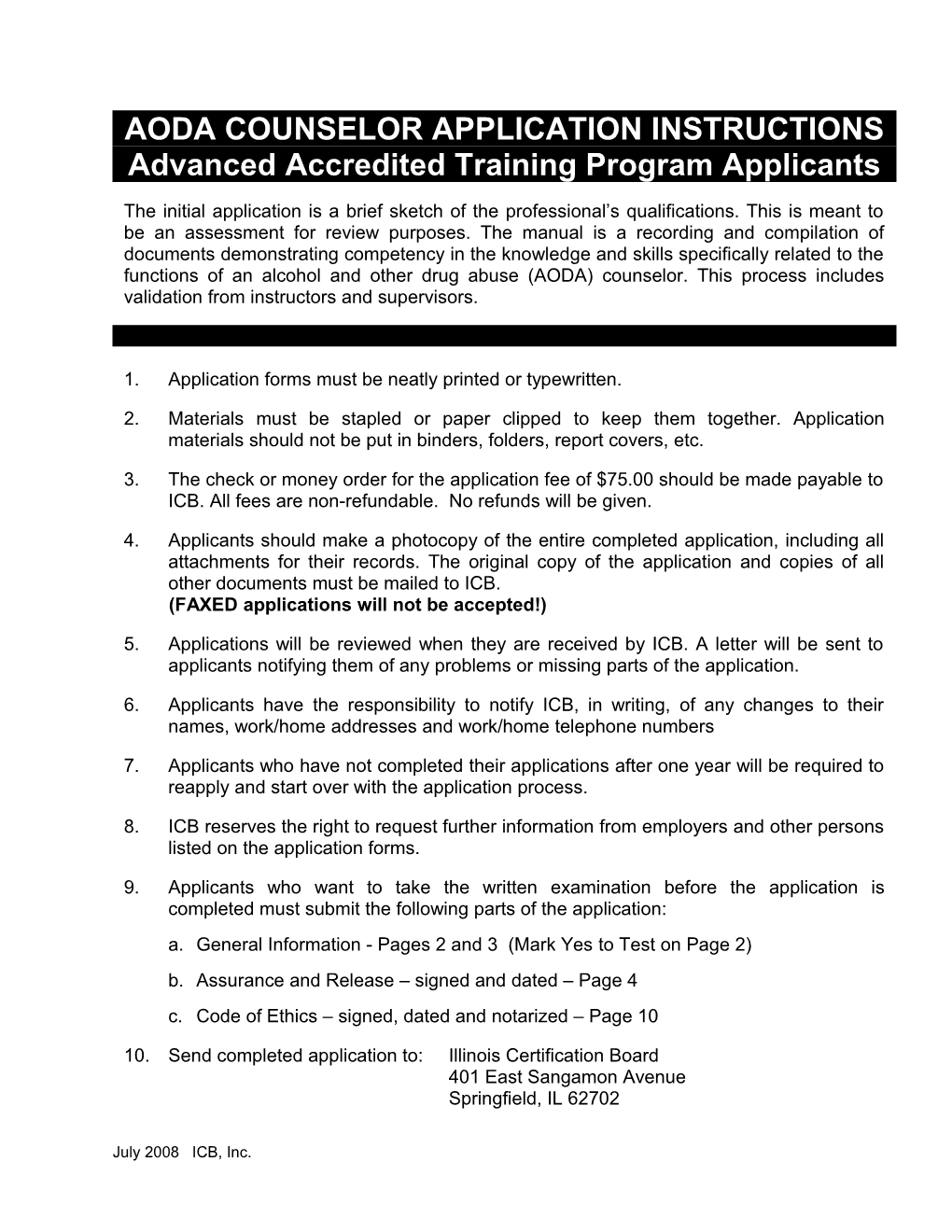 AODA Counselor Application Instructions