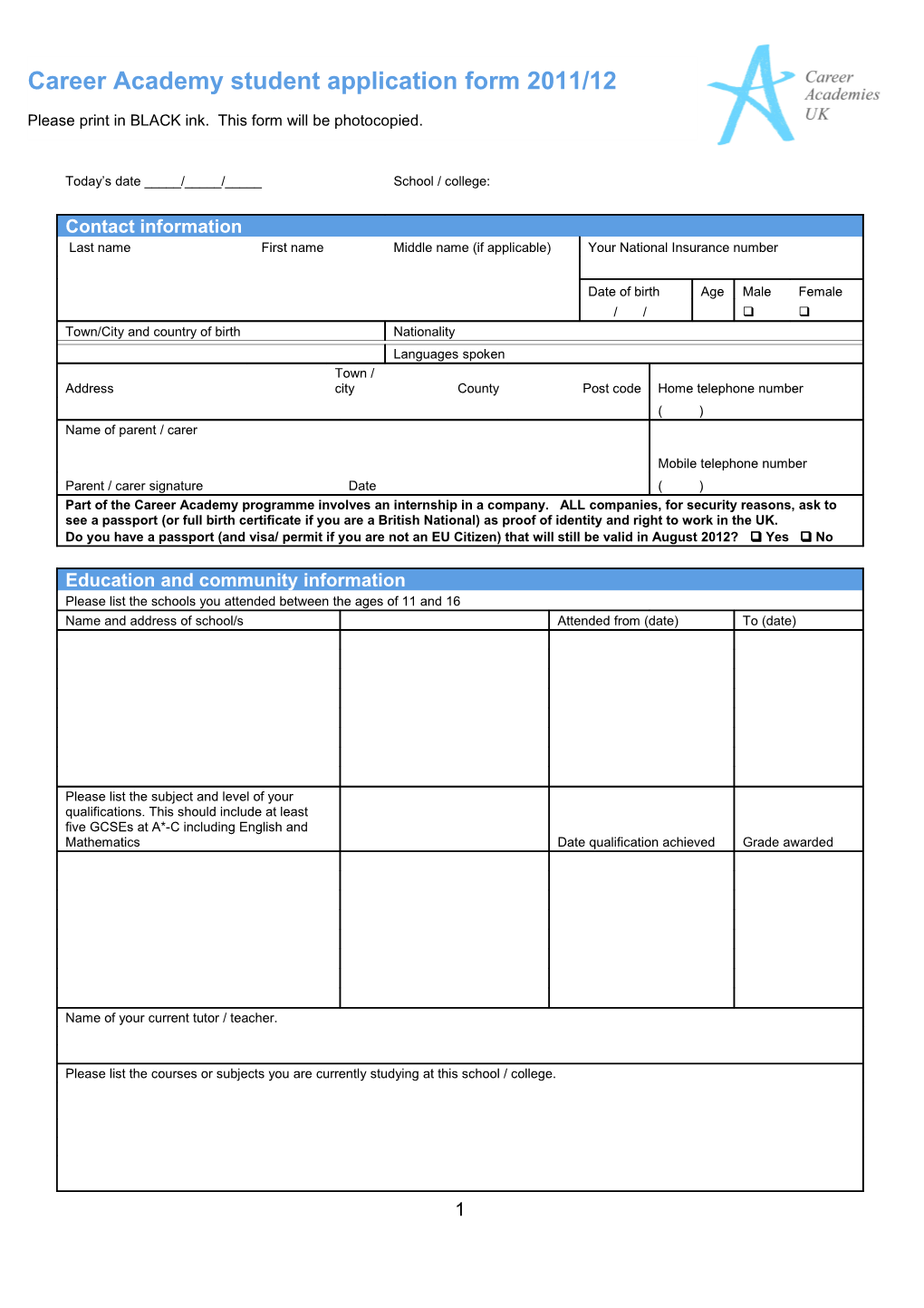 AOF Application Form