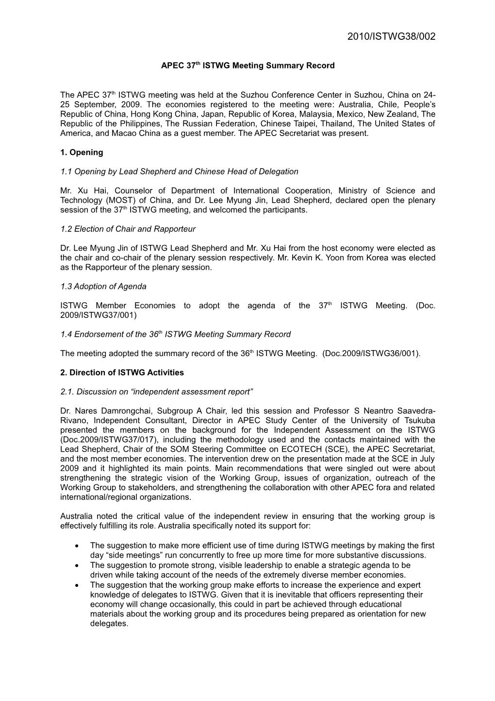APEC 37Thistwg Meeting Summary Record