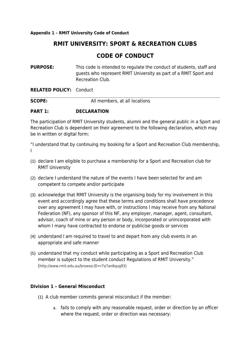 Appendix 1 RMIT University Code of Conduct