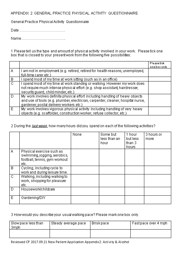 Appendix 2: General Practice Physical Activity Questionnaire