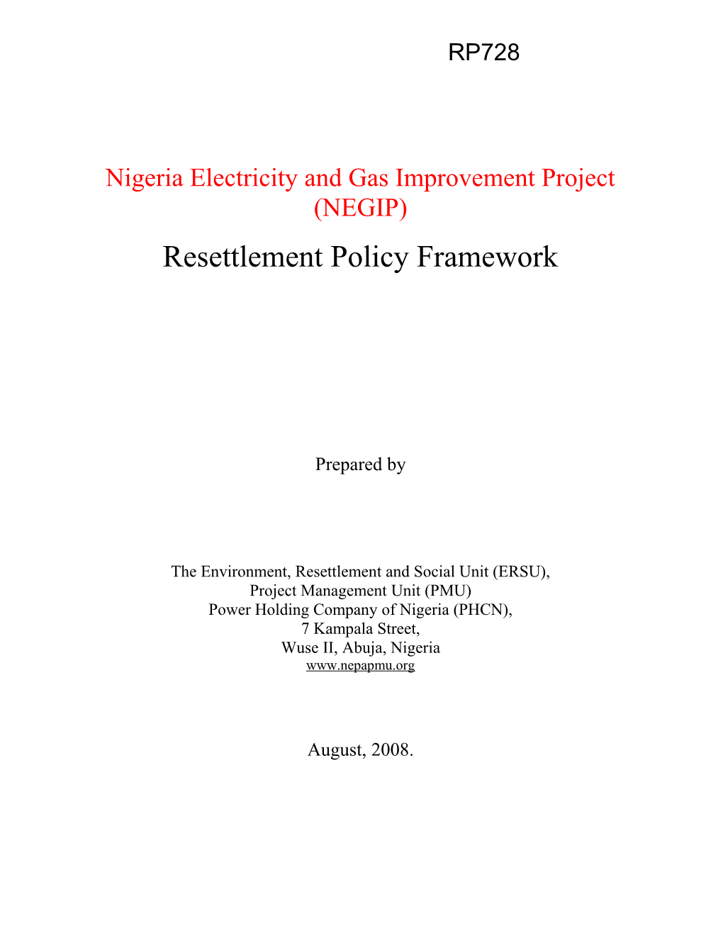 Appendix A: NEDP Resettlement Policy Framework