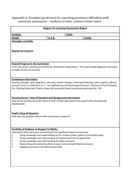 Appendix A: Template (Proforma) for Reporting Persistent Difficulties with Numeracy Assessment