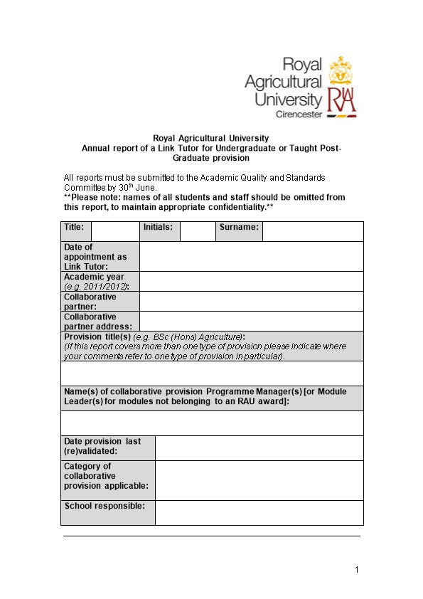 Appendix B: Specimen Report Form for an Undergraduate Or Taught Post-Graduate Degree