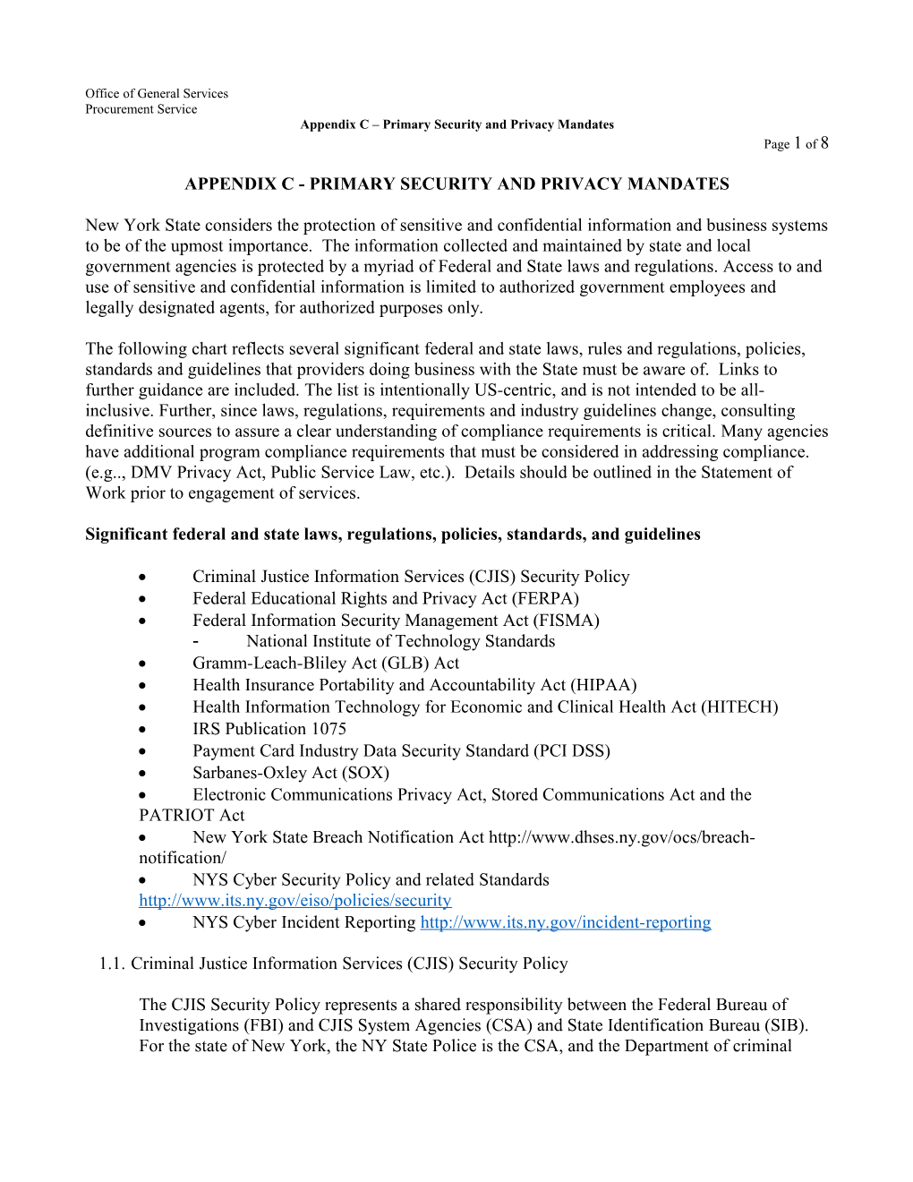 Appendix C - Primary Security and Privacy Mandates
