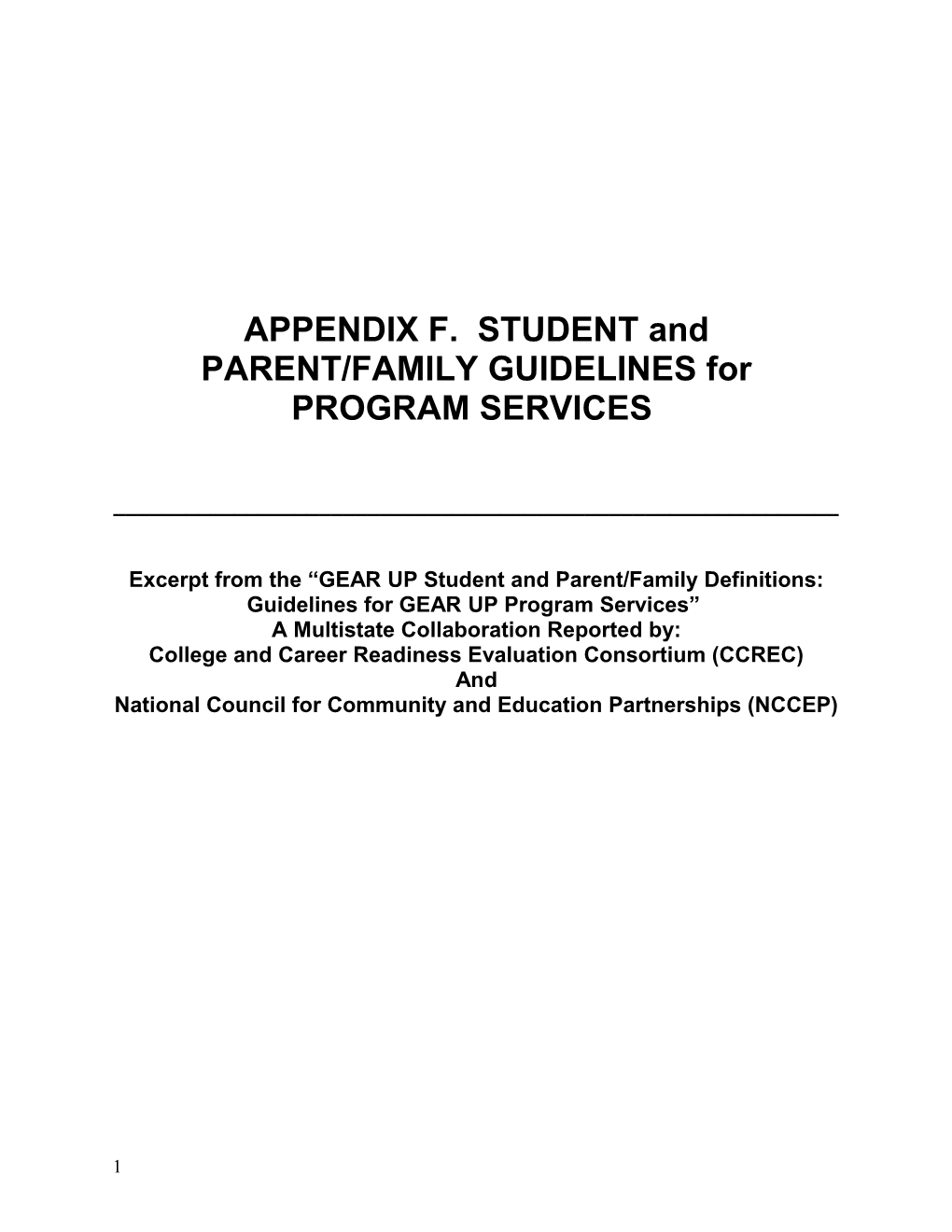 Appendix F Student and Parent Family Guidelines for Program Services FY2018