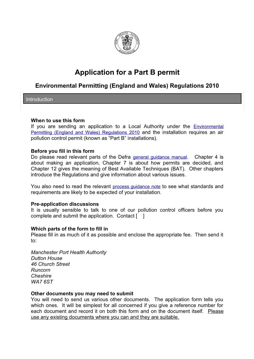 Application for a Part B Permit