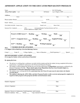 Application for Admission to The