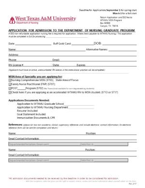 Application for Admission to the Department of Nursing Graduate Program