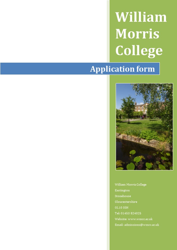Application for Admission to William Morris College