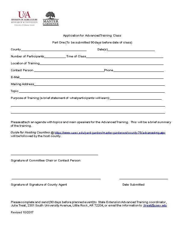 Application for Advanced Training Class