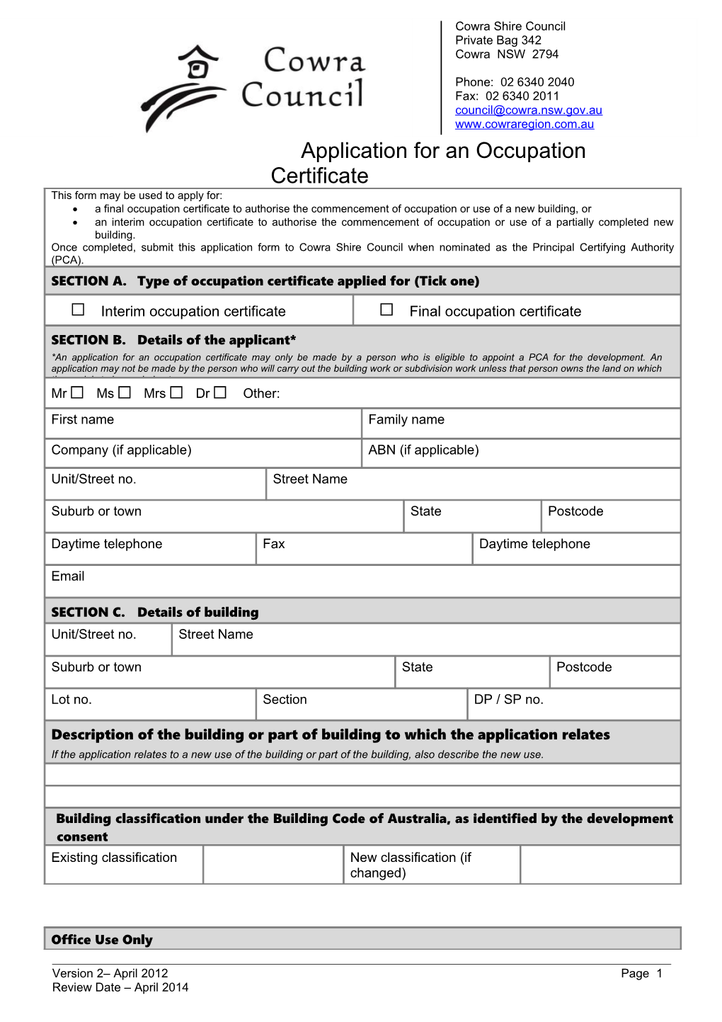 Application for an Occupation Certificate