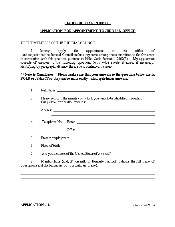 Application for Appointment to Judicial Office