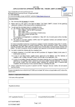 Application for Approved Marine Fuel Trader (Amft) Scheme