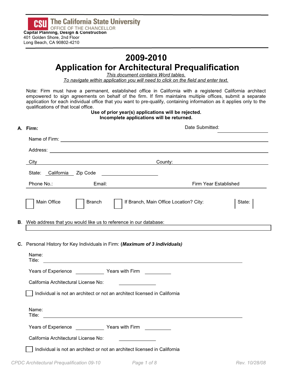 Application for Architectural Prequalification