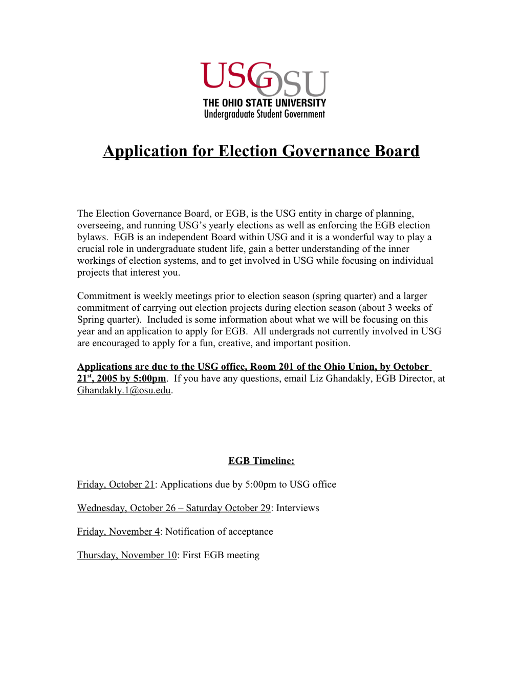 Application for Election Governance Board