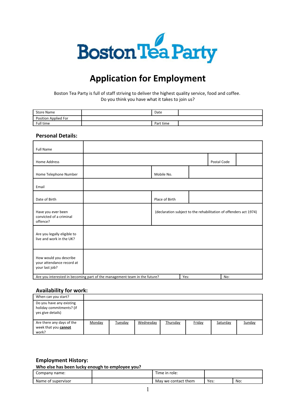 Application for Employment: the Boston Tea Party