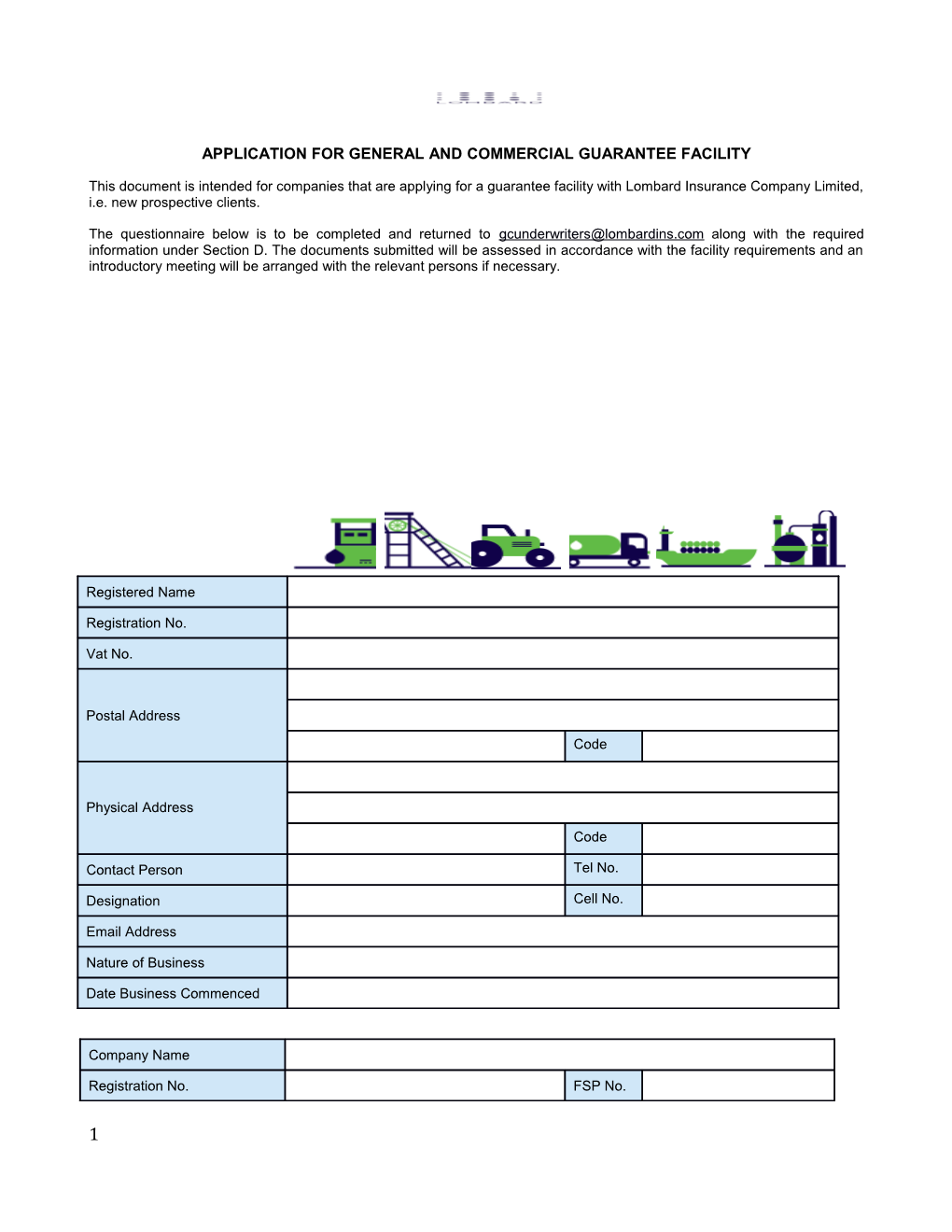 Application for General and Commercial Guarantee Facility