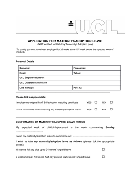 Application for Maternity/Adoption Leave