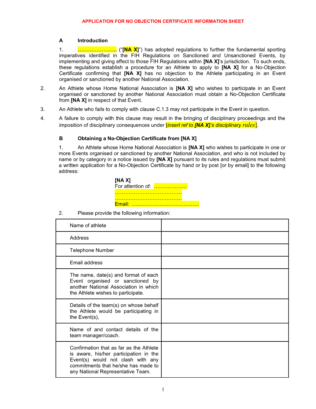 Application for No Objection Certificate Information Sheet