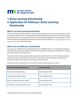 Application for Pathway I Early Learning Scholarship