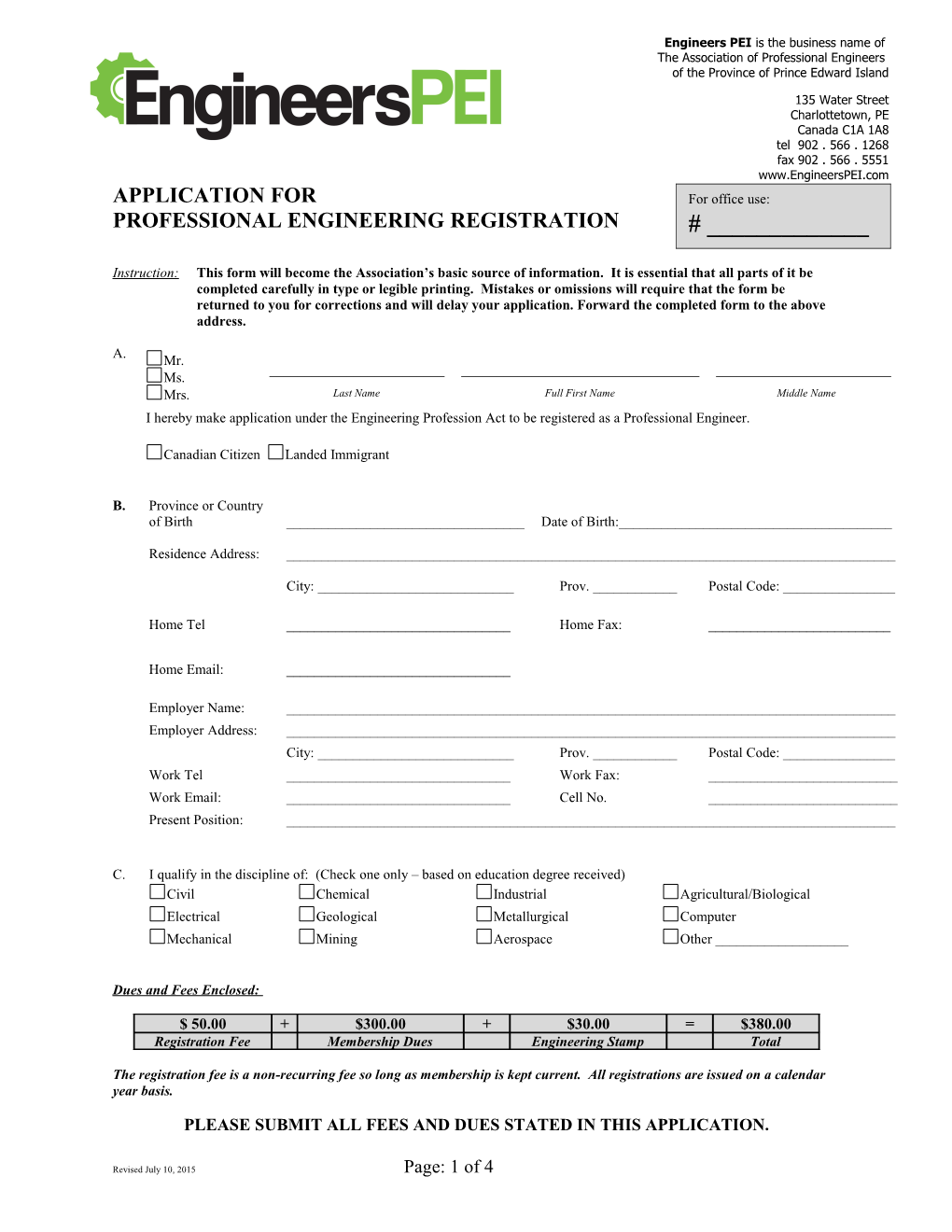 Application for Registration Transfer # ______