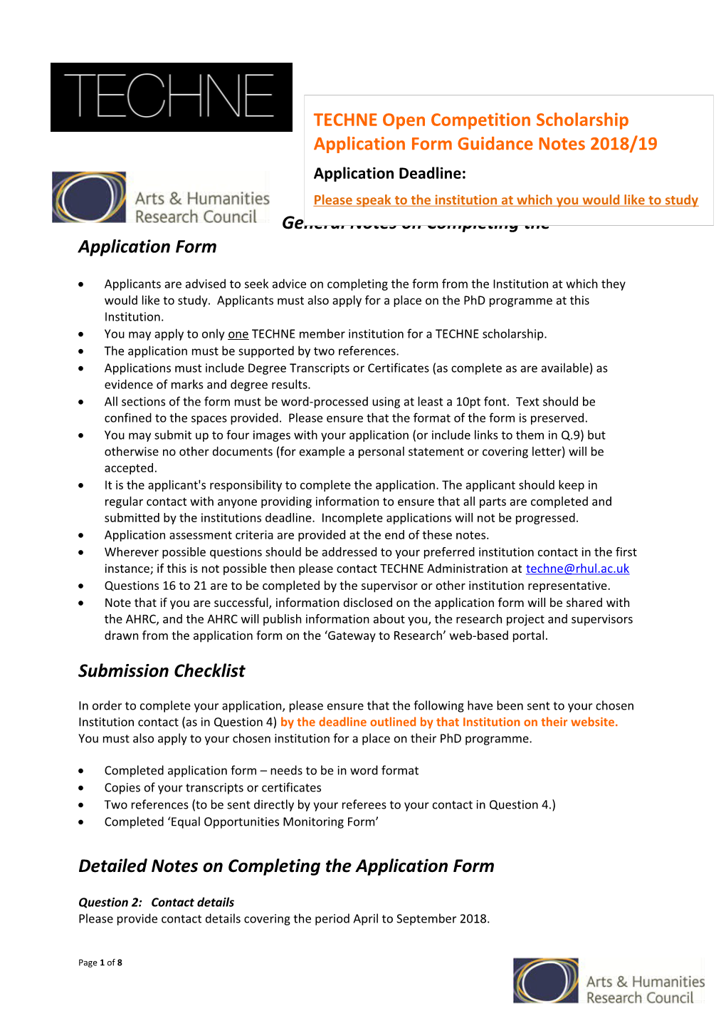 Application for SE DTC Studentship 2012 - Notes on Completing the Form