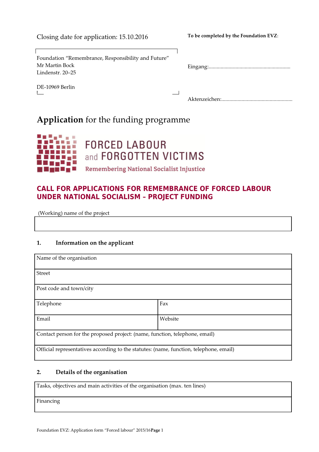 Application for the Funding Programme
