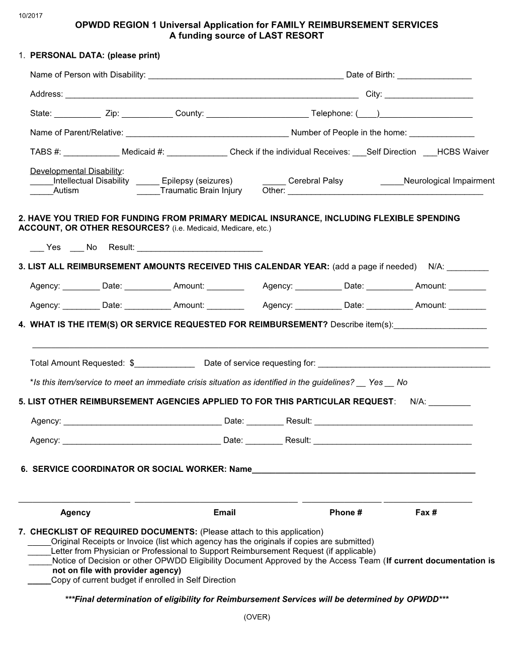 Application for the Health Association FAMILY REIMBURSEMENT SERVICES