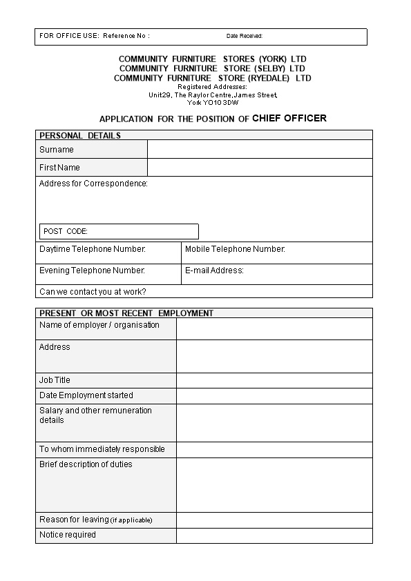 Application for the Position of Chief Officer