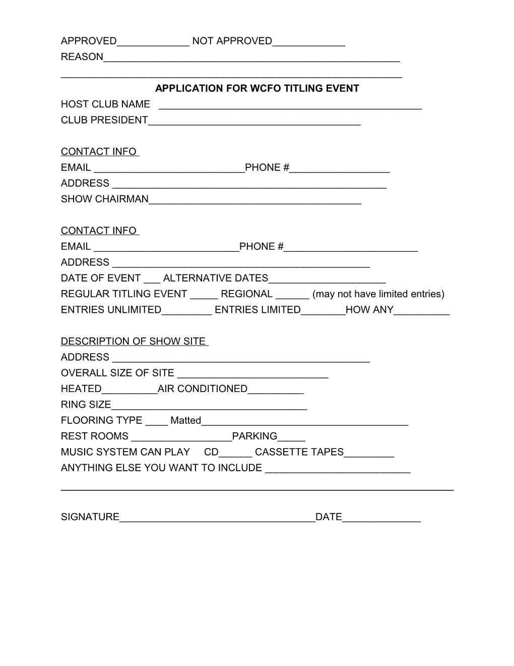Application for Wcfo Titling Event