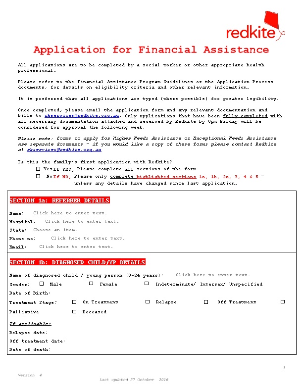 Application Forfinancial Assistance