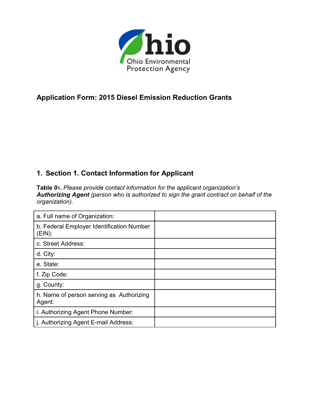 Application Form: 2015 Diesel Emission Reduction Grants