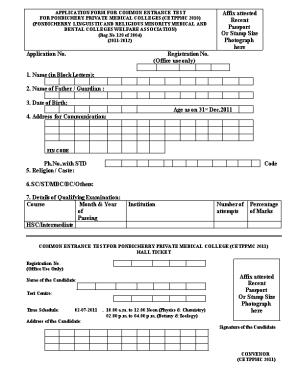 Application Form for Common Entrance Test