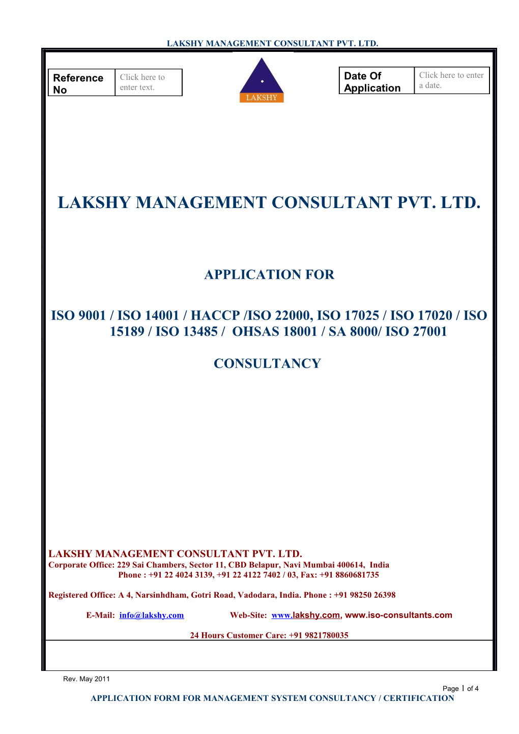 Application Form for Management System Consultancy and Certification
