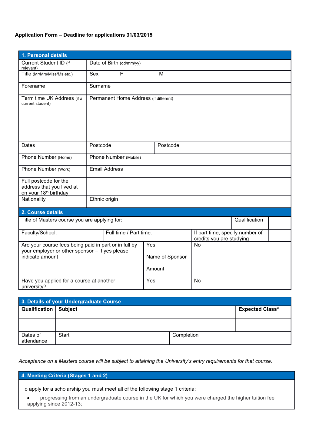 Application Form for the Access To