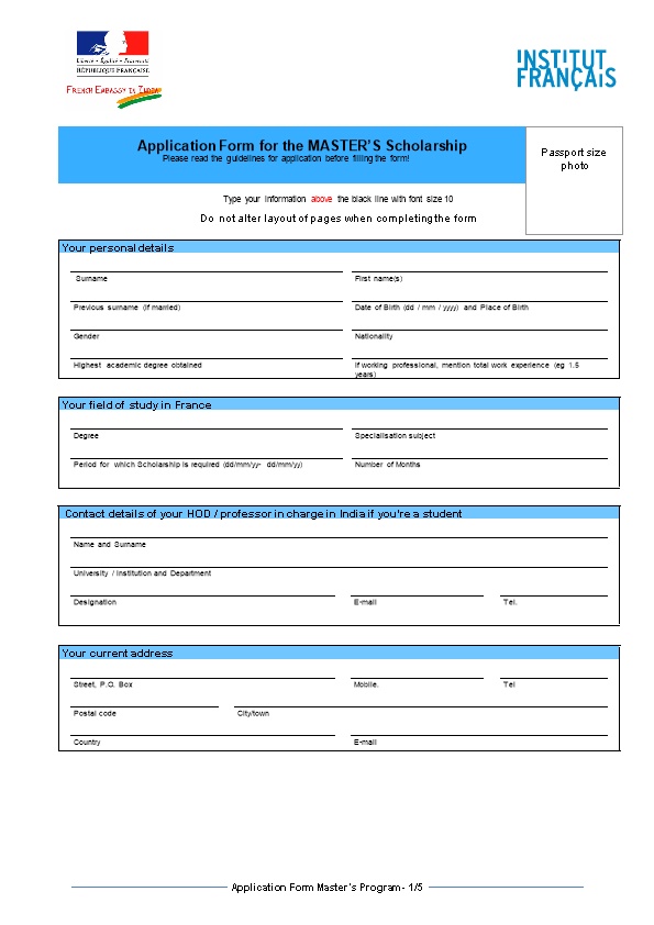 Application Form for the MASTER S Scholarship