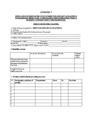 Application Form for the Post Ofdirector (Project & Planning)