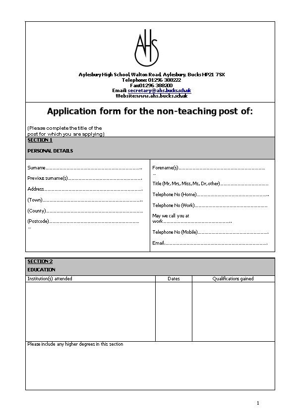 Application Form for Thenon-Teaching Post Of