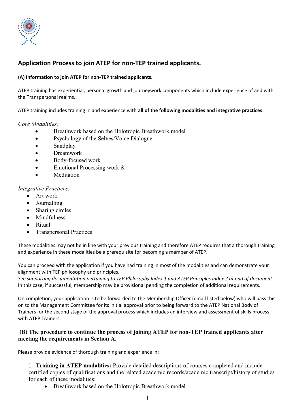 Application Process to Join ATEP for Non-TEP Trained Applicants