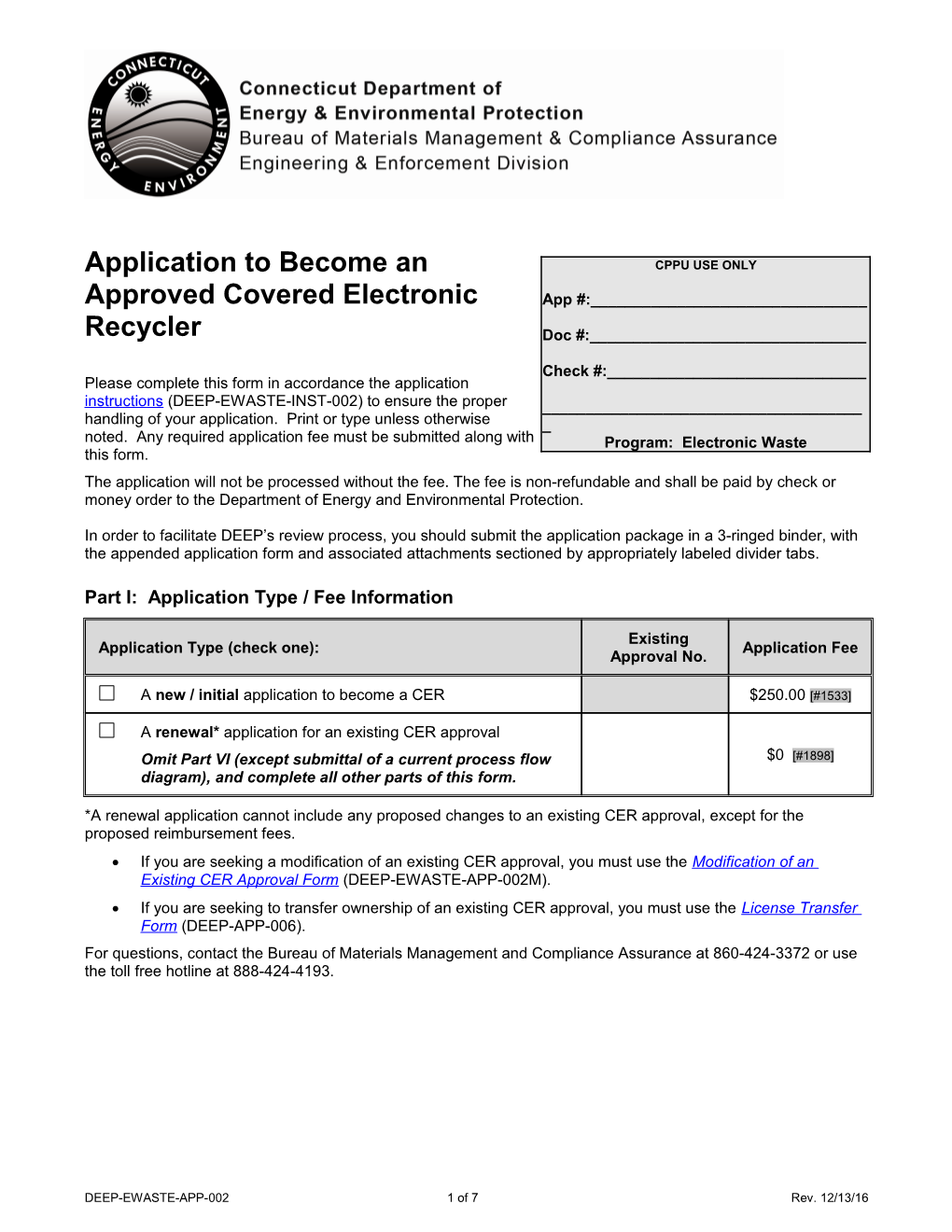 Application to Become an Approved Covered Electronic Recycler