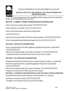 Application to Transfer a Sludge Permit Or Registration